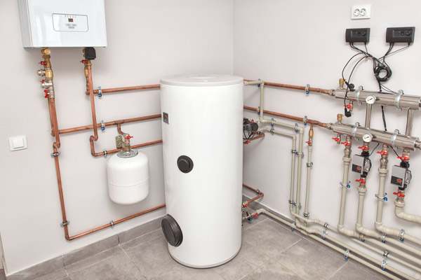 image of a water heater and hydronic heating system