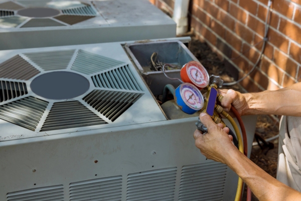 HVAC technician servicing an air conditioner