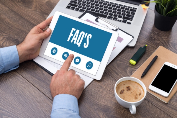 FAQS displayed on a smart tablet depicting questions about HVAC Blower Motor
