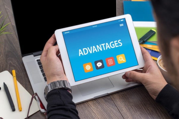 Advantages word displayed on a smart tablet screen depicting Plumbing Pipe Insulation