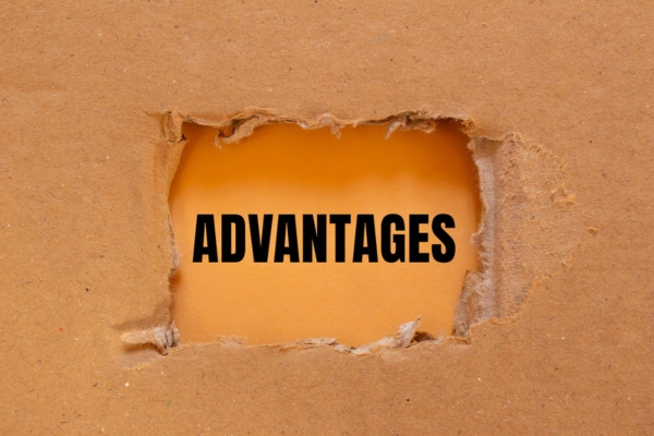 ADVANTAGES text revealed from a torn carton depicting Service Agreement