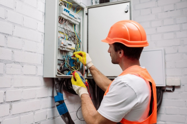 electrician tinkering with home electric panel