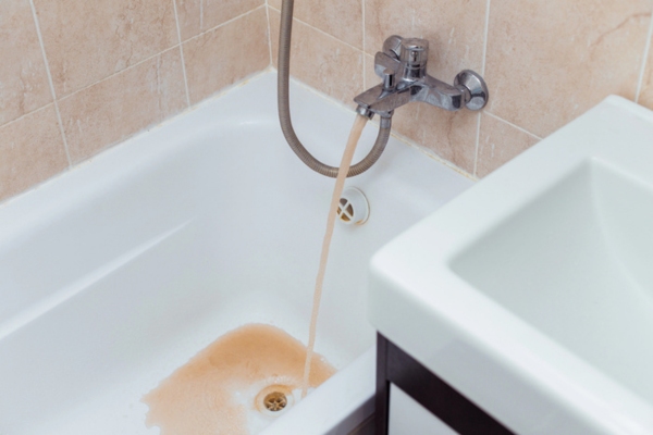 reddish water coming out of a faucet