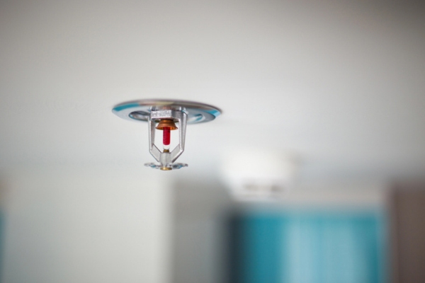sprinkler and smoke detector at home's ceiling